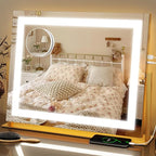 FENNIO Vanity Mirror with Lights 22''x18'' Makeup Mirror with Lights,Lighted Makeup Mirror with 10X Magnification and USB，Smart Touch Screen with 3-Color Lighting,Dimmable（Square Gold）