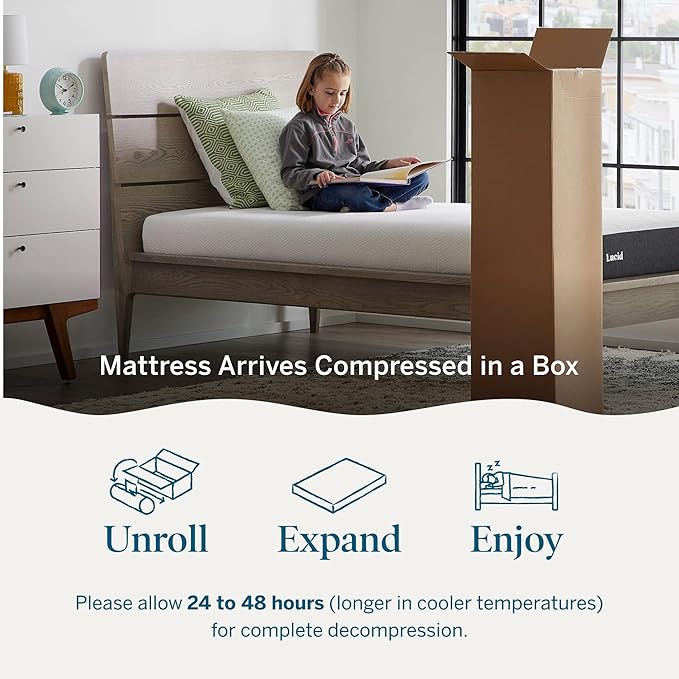 Lucid 6 Inch Memory Foam Mattress – Low Profile – Medium Firm Feel - Infused with Bamboo Charcoal and Gel - Bed in a Box - Temperature Regulating - Breathable - Twin Size