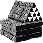 Leewadee - Comfortable Japanese Floor Mattress - Thai Floor Bed with Triangle Cushion - Futon Mattress - Thai Massage Mat, 67 x 21 inches, Black White, Kapok Filling