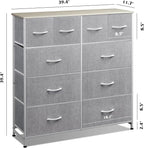 WLIVE Fabric Dresser for Bedroom, Dresser with 10 Drawers, Storage Tower with Fabric Bins, Double Dressers, Chest of Drawers for Closet, Living Room, Hallway, Light Grey
