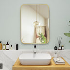 20"x30" Brushed Matte Gold Mirror for Wall, Gold Metal Framed Rounded Corner Rectangular Mirror for Bathroom Vanity,Entryway,Living Room,Bedroom,Vertical or Horizontal