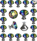 DEELF 25 Packs Crystal Cabinet Knobs Drawer Pulls and Knobs Diamond Dresser Handles Crystal Pulls for Drawers - 30 mm Colorful Glass Cabinet Knob with Silver Base