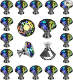 DEELF 25 Packs Crystal Cabinet Knobs Drawer Pulls and Knobs Diamond Dresser Handles Crystal Pulls for Drawers - 30 mm Colorful Glass Cabinet Knob with Silver Base