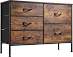 WLIVE Dresser for Bedroom with 5 Drawers, Wide Chest of Drawers for Bedroom, Fabric Dresser for Living Room, Closet, Hallway, Rustic Brown Wood Grain Print