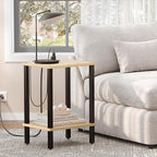 TUTOTAK End Table with Charging Station, Small Side Table with Outlets, Nightstand Bedside Table, 2-Tier Storage Shelf for Small Space, Living Room, Bedroom, Oak TB01BO040