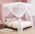 Mengersi Princess 4 Corners Post Bed Curtain Canopy Mosquito Net Princess Canopies (White, Full)