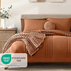 Monbix Oversized Queen Comforter Set - 7 Pieces Burnt Orange Bed in a Bag Queen Bedding Sets with Comforters, All Seasons Down Alternative Comforter Bed Set with Sheets,Pillowcases & Shams