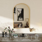 DUMOS Gold Metal Arch Vanity Rounded Rectangle Bathroom Mirrors for Over Sink Wall, 21x30 Inch Large Matte Mirror, Modern Decorative for Restroom, Farmhouse
