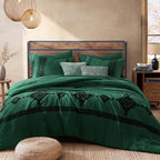 MaiRêve Embroidery Queen Size Comforter Set Emerald Green, Boho Farmhouse Western Bedding Set 7 Pieces, All Season Bed in A Bag Comforter Set with Sheets, Pillowcases & Shams