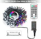 Brizled Color Changing Christmas Lights, 65.67ft 200 LED Cool White & Multicolor Christmas Lights, 11 Modes Remote Dimmable 29V Safe Adapter Outdoor Christmas Tree Lights String for Xmas Party Tree