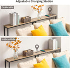 ELYKEN 5.9" Narrow Console Sofa Table with Power Outlets, 5.9" Dx39.4 Wx31.1 H Long Couch Table with Metal Frame and Charge Station with 6.5’ Extension Cord, White Oak