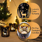 Votive Candle Holders, Black and Gold Glass Tealight Candle Holder Set of 3, Christmas Candle Holder with Elk, Xmax Tree, Snowflake Pattern, Table Canterpieces for New Year Party Decor