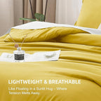 Litanika Mustard Yellow Comforter Set Full Size, 3 Pieces Lightweight Solid Bedding Comforter Set, All Season Fluffy Bed Set (79x90In Comforter & 2 Pillowcases)