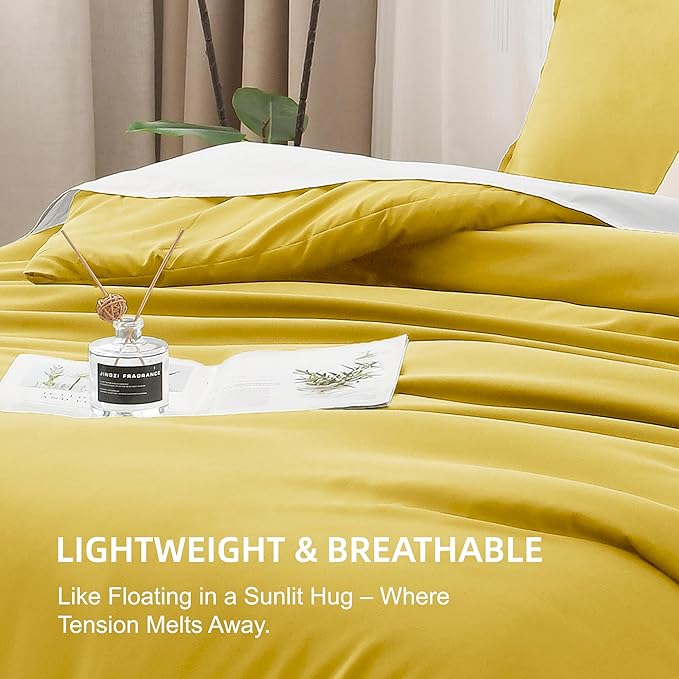Litanika Mustard Yellow Comforter Set California King Size, 3 Pieces Cal King Lightweight Solid Bedding Comforter Set, All Season Fluffy Bed Set (104x96In Comforter & 2 Pillowcases)