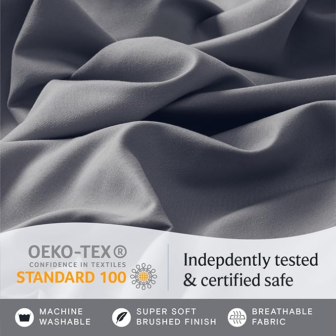 LuxClub 4 PC Queen Sheet Set, Queen Size, Deep Pockets Wrinkle Free Cooling Bed Sheets Machine Washable Hotel Bedding Silky Soft - Light Grey Queen