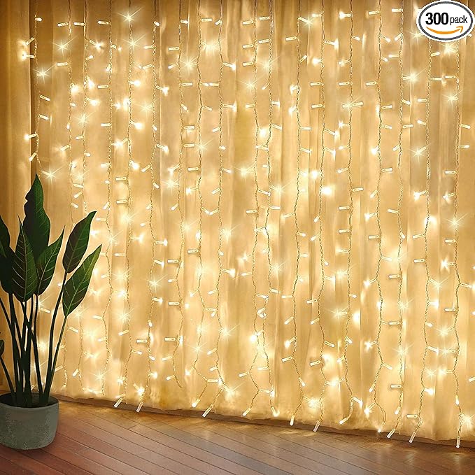 Curtain Lights, Upgrade LED Window Fairy Lights 8 Lighting Modes, Window Icicle Xmas String Lights for Wall Decor