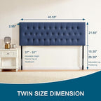 Tufted Upholstered Headboard Twin Size, Solid Wood Head Board with Durable Metal Legs, Adjustable Height Twin XL headboard from 37” to 51” Fabric Headboard in Modern Button Design, Blue