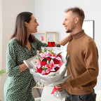 Hotop 20 Pcs Artificial Flowers Velvet Realistic Roses and Latex Lilies Flowers Bouquet Decorations Arrangements for Home Table Centerpieces Independence Day(Pink, Red)