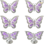 Butterfly Cabinet Knobs,6 Pieces Butterfly Knobs Single Hole Pulls Handles Decorative Door Cabinet Drawer Cupboard Furniture Door Wardrobe (Purple)