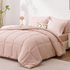 Love's cabin Queen Comforter Set Blush Pink, 7 Pieces Queen Bed in a Bag, All Season Bedding Sets with 1 Comforter, 1 Flat Sheet, 1 Fitted Sheet, 2 Pillowcase and 2 Pillow Sham
