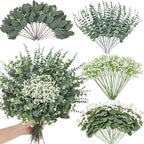 240 Pcs 4 Kinds Mixed Faux Eucalyptus Stems, Baby Breath Flowers Artificial Bulk with Greenery Stems for DIY Bouquets Wedding Home Floral Greenery Decor