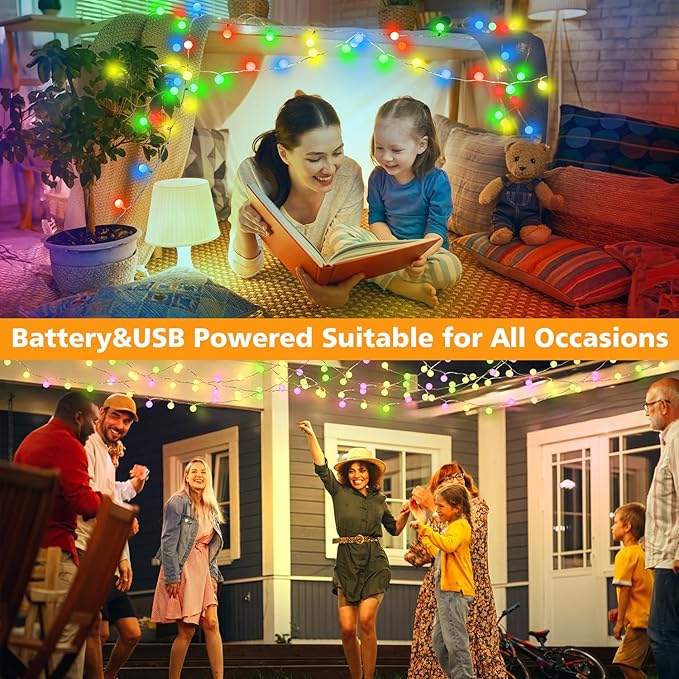 OMIKA Christmas String Lights Battery Operated 16.5ft 50LED with Remote Warm White Multicolor Fairy Light Indoor for Classroom Bedroom Dorm Birthday Patio Tent Party Xmas Christmas Décor