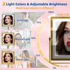 RUACQ Rechargeable Makeup Mirror, 4000mAh Lighted Makeup Mirror with Magnification 1X/10X, Height Adjustable vanity mirror with lights, 3 Color light, Adjustable Brightness,360°Rotation(Antique Brass)