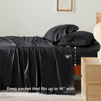 Bedsure King Size Sheet Set, Cooling Sheets King, Rayon Derived from Bamboo, Deep Pocket Up to 16", Breathable & Soft Bed Sheets, Hotel Luxury Silky Bedding Sheets & Pillowcases, Black