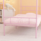 Weehom Twin Canopy Bed Frame with Headboard and Footboard, 4 Posters Metal Bed Frame, No Box Spring Needed, Mattress Foundation Platform Bed for Kids and Adults, Pink