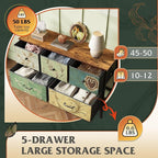 WLIVE Dresser for Bedroom with 5 Drawers, Wide Chest of Drawers, Fabric Dresser, Storage Organizer Unit with Fabric Bins for Closet, Living Room, Hallway, Floral Painted