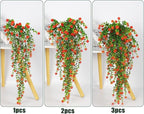 Faux Hanging Plants Hanging Greenery Outdoor Artificial Vines for Outdoors Hanging Plants with Flowers Artificial Hanging Plants Indoor Outdoor Wall Garden Wedding Interior Decoration(Orange Red)