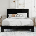 SHA CERLIN Full Platform Bed Frame with Velvet Upholstered Headboard, Mattress Foundation with Strong Wooden Slats Support, No Box Spring Needed, Black