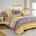 Boho King Size Comforter Set 8 Pieces, Yellow Bohemian Striped Bed in a Bag, Paisley Soft Microfiber Bedding Comforter Set