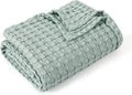 Bedsure Cooling Cotton Waffle Weave Blanket - Lightweight Breathable Blanket of Rayon Derived from Bamboo for Hot Sleepers, Luxury Throws for Bed, Couch and Sofa, Mint Green, 50x70 Inches