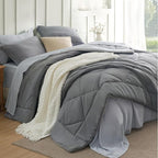 Bedsure King Size Comforter Set - 7 Pieces Reversible Grey Bedding, King Size Bed Set for All Seasons, Bed in a Bag with Down Alternative Comforter, Sheets, Pillowcases & Shams