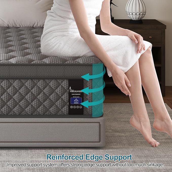 Queen Mattress, 14 Inch Hybrid Mattresses Grey Euro Top Medium Firm for Back & Lumbar Support, 100 Night Trial, Individual Pocket Spring Bed for Motion Isolation & Pressure Relief