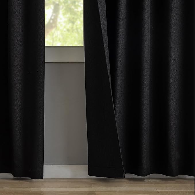KangBang Black Pinch Pleated Linen Blackout Curtains 108 Inches Long, Pinch Pleat Drapes for Living Room with Hooks, Thermal Insulated Long Window Treatments for Villa, Black,40Wx108L