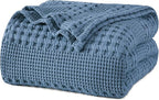 PHF 100% Cotton Waffle Weave Blanket King Size for Bed, Soft Lightweight & Breathable, All-Season Comfort, Luxury Aesthetic Woven Bedding for Home Decor, 108"x90", Denim Blue