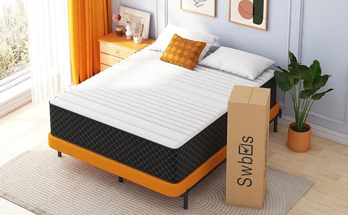 Swbvs 14 Inch Queen Hybrid Mattress – Firm Memory Foam & Pocket Spring Bed in a Box, Cooling Gel, CertiPUR-US Certified