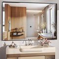 Hasipu Black Bathroom Mirror for Wall, 59 x 40 Inch Metal Framed for Over Sink, Rectangle Vanity Mirror, Anti-Rust, Tempered Glass, Horizontal or Vertical