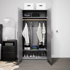 Prepac Elite 32" Storage Cabinet, Light Gray Storage Cabinet with Hanging Rail and Shelves for Living room, Kitchen and Laundry room 24.5" D x 32" W x 65" H