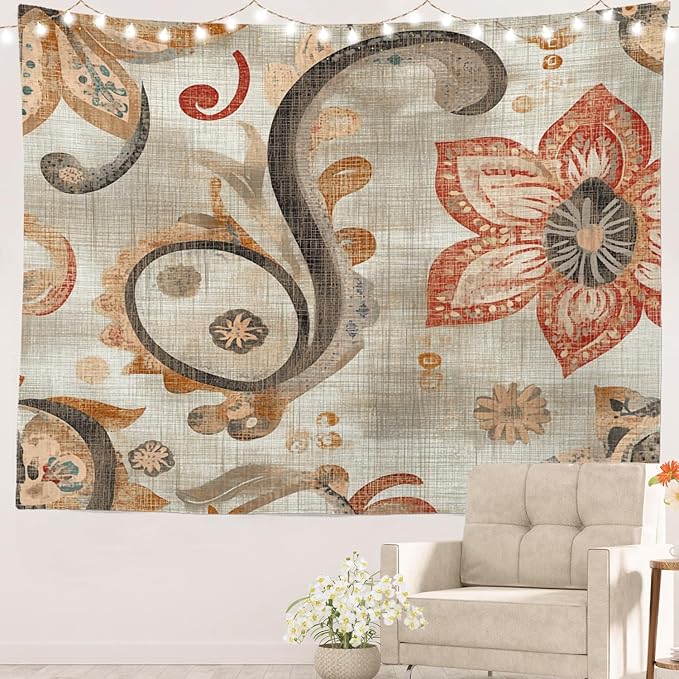 Batmerry Artistic Soft Hues Tapestry, Vintage Inspired Ative Art Wall Art Hanging Decoration Polyester Fiber White Ruffled Around for Dorm Room Bedroom Living Room, 51.2x59.1 inches