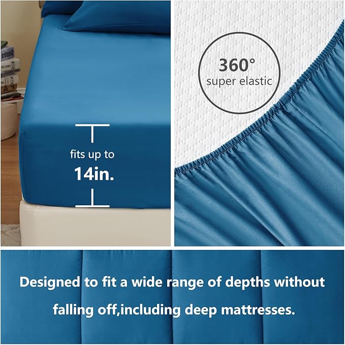 CozyLux King Size Comforter Set Teal, 7 Pieces Bed in a Bag, Teal Comforter King Size, All Season Bedding Sets with Stitch Quilted Comforter, Flat Sheet, Fitted Sheet, Pillowcases
