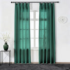 Emerald Green Curtains Semi Sheer 90 Inches Long, Dark Linen Textured Light Filtering Drapes for Living Room Dining, Hunter Green Window Decor, Pinch Pleat Curtain with Hooks