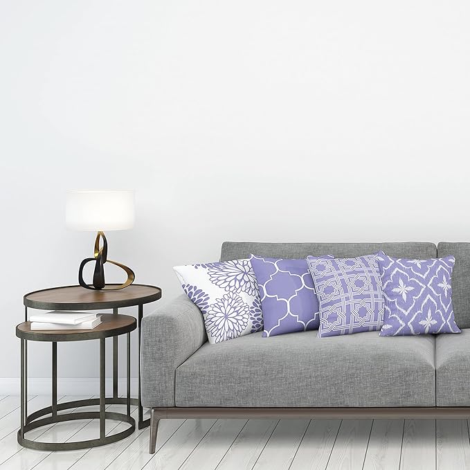 Ambesonne Vintage Throw Pillow Cushion Case Pack of 4, Monochrome Design Grid Trellis Quatrefoil Mesh and Dahlia Flowers Modern Print, Modern Accent Double-Sided Digital Printing, 18", Lavender White