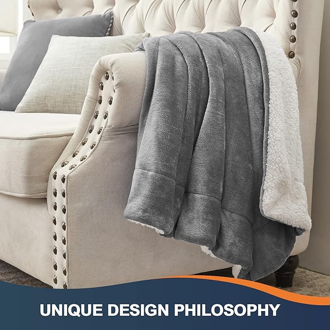 Walensee Sherpa Fleece Blanket (King Size 108”x90” Grey) Plush Throw, Gray Fuzzy Super Soft Reversible Microfiber Flannel Blankets for Couch, Bed, Sofa Ultra Luxurious Warm and Cozy for All Seasons