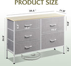 WLIVE Dresser for Bedroom with 5 Drawers, Wide Bedroom Dressers with Drawer Organizers, Chest of Drawers, Fabric Dresser for Living Room, Closet, Hallway, Light Grey