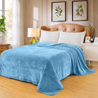 Fleece Blankets for All Season - Premium Lightweight Anti-Static Throw for Travel Size Bed Extra Soft Brush Fabric Warm Sofa Thermal Blanket 51" x 60"(Washed Blue)