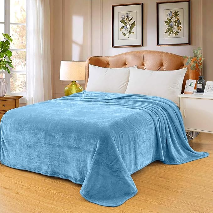 Fleece Blankets for All Season - Premium Lightweight Anti-Static Throw for Twin/Twin XL Size Bed Extra Long Soft Brush Fabric Warm Sofa Thermal Blanket 66" x 90"(Washed Blue)
