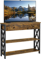Yaheetech Console Table with Drawer, Entryway Table with 3 Tier Storage Shelves, Narrow Long Sofa Tables for Entryway, Living Room, Hallway, Couch, Kitchen, Metal Frame, Rustic Brown